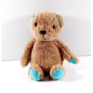 B Softies Plush Brown Tan Soft Cuddly  Teddy Bear Stuffed Animal Blue Paws 12"
